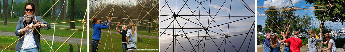 Foto's van de activiteit bamboe torens bouwen oftewel Bamboestieken.